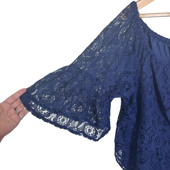 NEW a.n.a A New Approach American Navy Blue Lace Off Shoulder Flowy Blouse Sz XL - Picture 3 of 11